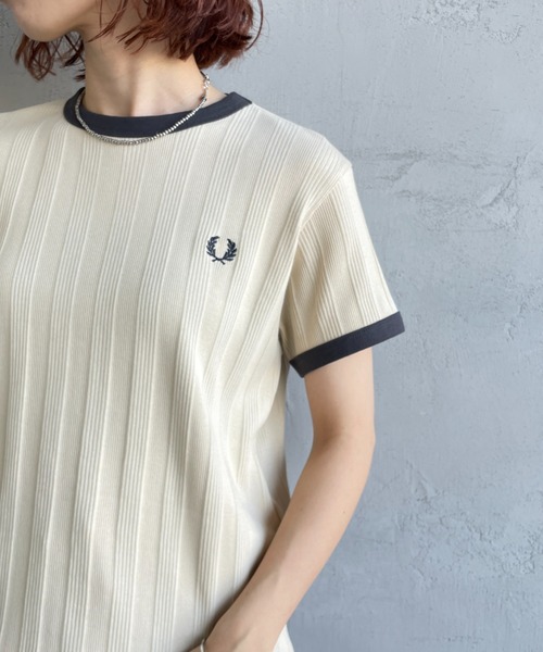 FRED PERRY/フレッドペリー] 別注 ランダムリブ ワンポイントロゴ刺繍