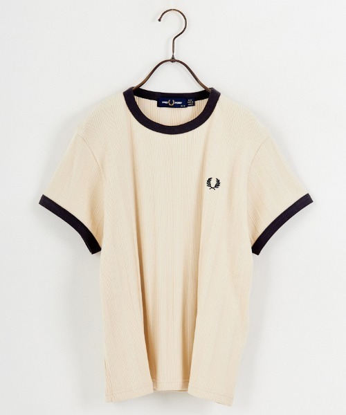 FRED PERRY 別注 ランダムリブ ワンポイントロゴ刺繍 リンガーTシャツ FRED PERRY/フレッドペリー] 別注 ランダムリブ ワンポイントロゴ刺繍