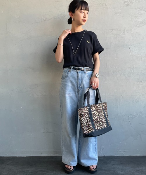 FRED PERRY/フレッドペリー] 別注 ランダムリブ ワンポイントロゴ刺繍