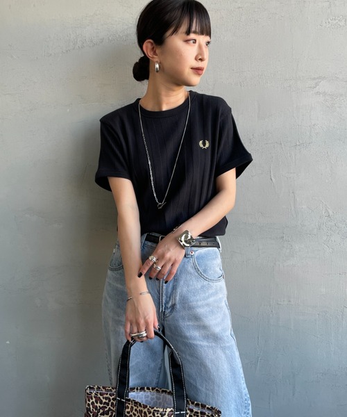 FRED PERRY/フレッドペリー] 別注 ランダムリブ ワンポイントロゴ刺繍