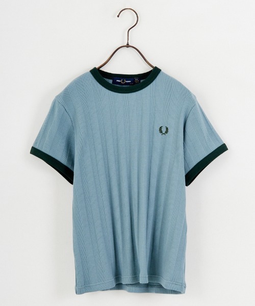 FRED PERRY 別注 ランダムリブ ワンポイントロゴ刺繍 リンガーTシャツ FRED PERRY/フレッドペリー] 別注 ランダムリブ ワンポイントロゴ刺繍