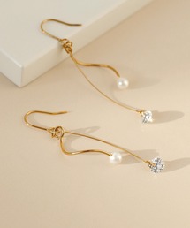 【ステンレス】パール×ビジュースイングピアス