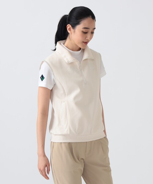 BEAMS GOLF(ビームスゴルフ)の「PURPLE LABEL / ツイル ハーフジップ ベスト(ベスト・レディース・オフホワイト/グリーン・LARGE/MEDIUM/SMALL)」の2枚目の写真