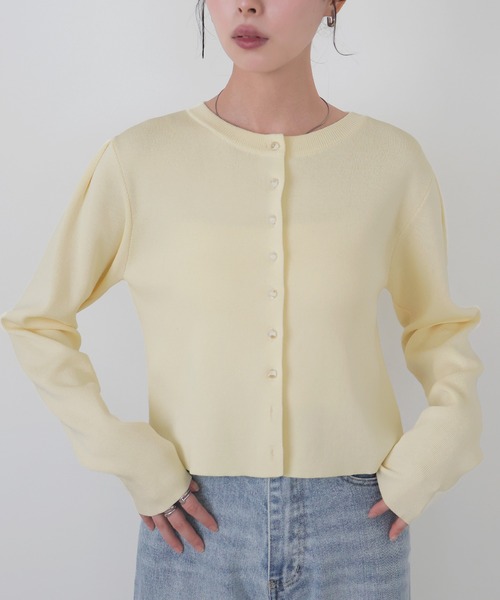 LIAN（リアン）の「クリアボタンニットカーディガン（カーディガン/ボレロ・レディース・ブラック/イエロー/ライム/ピンク/アイボリー・FREE）」の5枚目の写真
