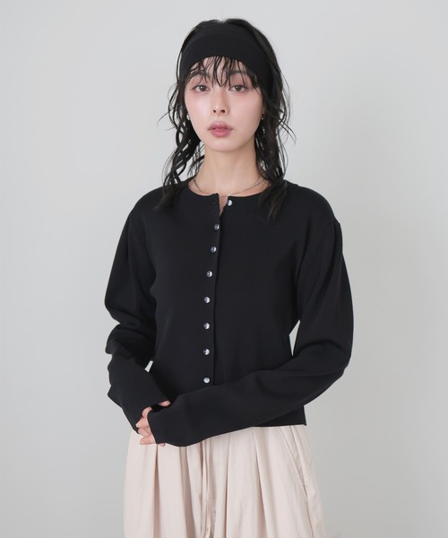 LIAN（リアン）の「クリアボタンニットカーディガン（カーディガン/ボレロ・レディース・ブラック/イエロー/ライム/ピンク/アイボリー・FREE）」の7枚目の写真