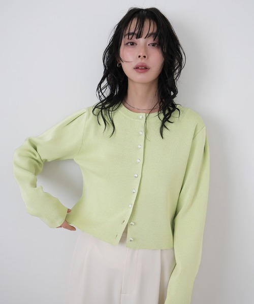 LIAN（リアン）の「クリアボタンニットカーディガン（カーディガン/ボレロ・レディース・ブラック/イエロー/ライム/ピンク/アイボリー・FREE）」の15枚目の写真
