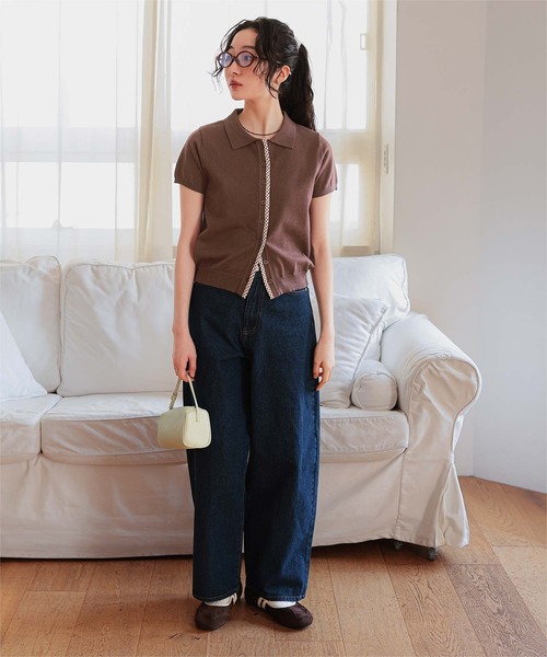 miette(ミエット)の「パイピングデザイン半袖ニット(ニット/セーター・レディース・グレー/ブラック/ブラウン/ネイビー・L/M/S)」の19枚目の写真