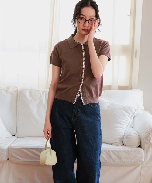 miette(ミエット)の「パイピングデザイン半袖ニット(ニット/セーター・レディース・グレー/ブラック/ブラウン/ネイビー・L/M/S)」の20枚目の写真