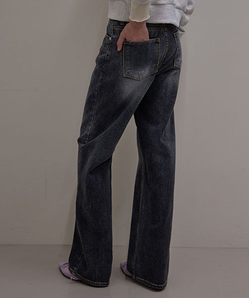 HAINT(ヘイント)の「CELINE LONG WIDE DENIM PANTS(デニムパンツ・レディース・ブラック・L)」の4枚目の写真