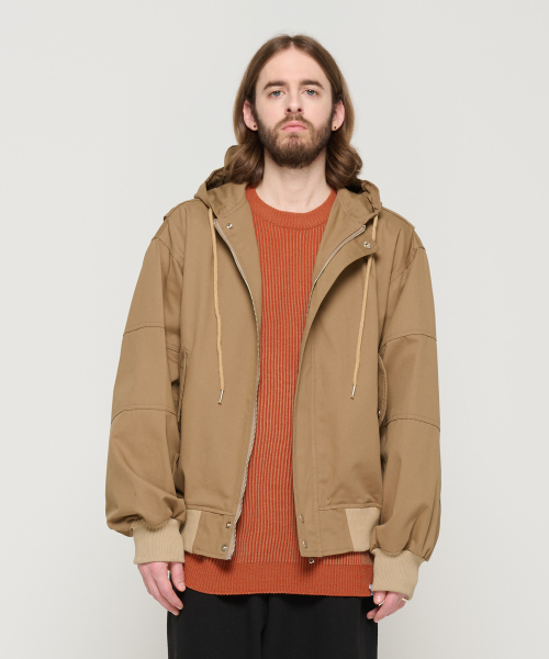 フードミリタリージャケット (ベージュ)（ミリタリージャケット