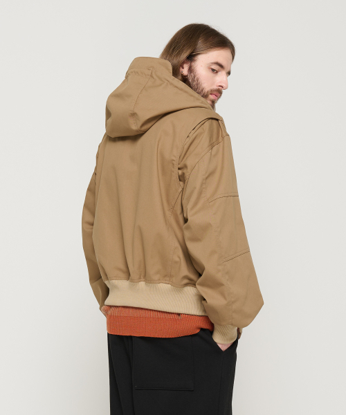フードミリタリージャケット (ベージュ)（ミリタリージャケット