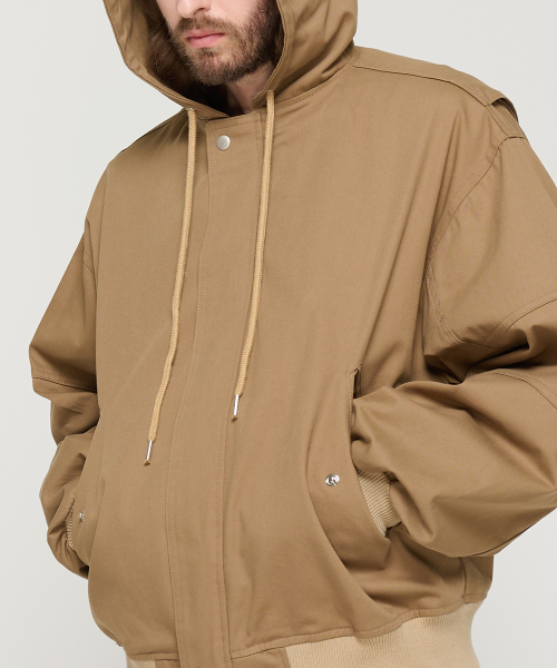 フードミリタリージャケット (ベージュ)（ミリタリージャケット