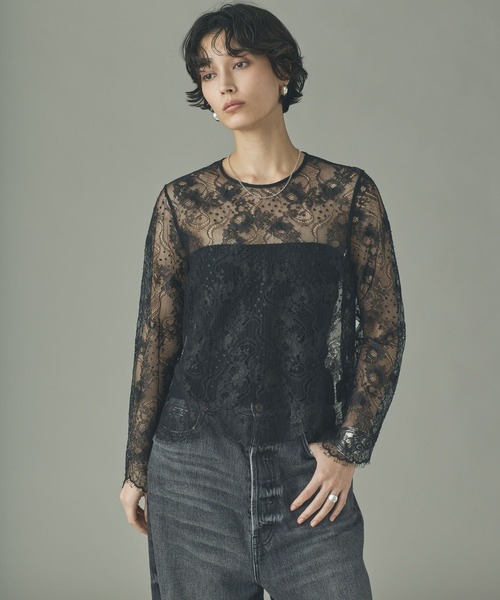 Curensology（カレンソロジー）の「Curensology(カレンソロジー)/＜C.S.G＞リネンリバーレースブラウス（シャツ/ブラウス・レディース・ベージュ/ブラック・FREE）」の2枚目の写真