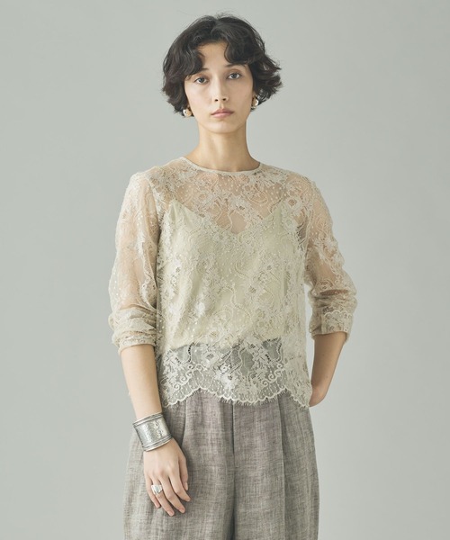 Curensology（カレンソロジー）の「Curensology(カレンソロジー)/＜C.S.G＞リネンリバーレースブラウス（シャツ/ブラウス・レディース・ベージュ/ブラック・FREE）」の3枚目の写真