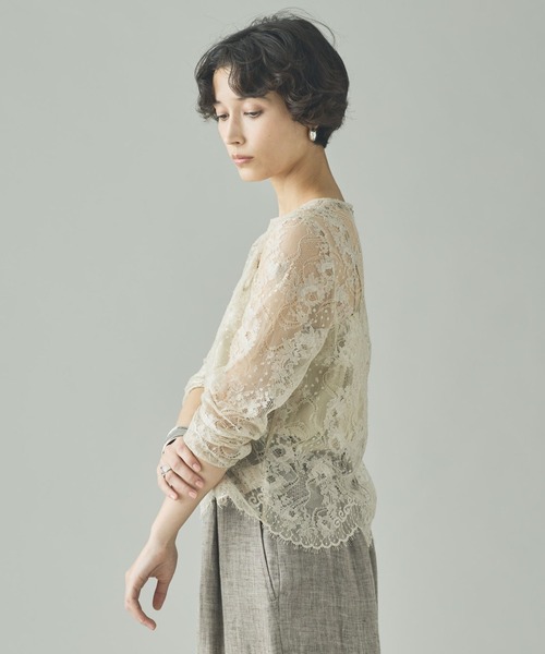 Curensology（カレンソロジー）の「Curensology(カレンソロジー)/＜C.S.G＞リネンリバーレースブラウス（シャツ/ブラウス・レディース・ベージュ/ブラック・FREE）」の4枚目の写真