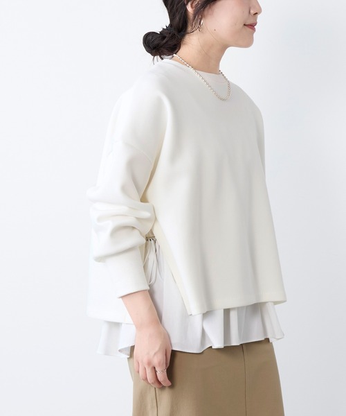 MICA&DEAL（マイカ＆ディール）の「レイヤードウエストドロストプルオーバー（Tシャツ/カットソー・レディース・ネイビー/オフホワイト・FREE）」の5枚目の写真