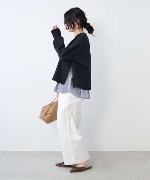 MICA&DEAL（マイカ＆ディール）の「レイヤードウエストドロストプルオーバー（Tシャツ/カットソー・レディース・ネイビー/オフホワイト・FREE）」の18枚目の写真