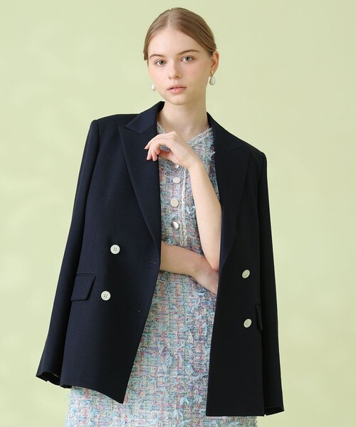 ANAYI(アナイ)の「【セットアップ対応商品】オックスストレッチダブル ジャケット(テーラードジャケット・レディース・ピンク/ベージュ/ダークインディゴブルー/ネイビー・38/36/34)」の2枚目の写真