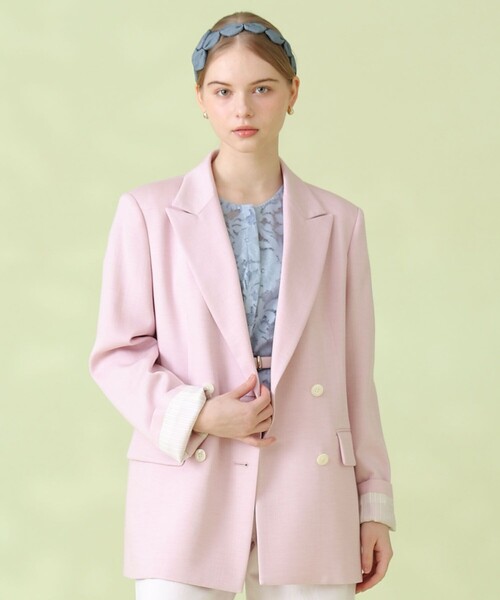 ANAYI(アナイ)の「【セットアップ対応商品】オックスストレッチダブル ジャケット(テーラードジャケット・レディース・ピンク/ベージュ/ダークインディゴブルー/ネイビー・38/36/34)」の4枚目の写真