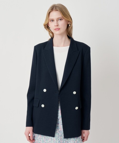 ANAYI(アナイ)の「【セットアップ対応商品】オックスストレッチダブル ジャケット(テーラードジャケット・レディース・ピンク/ベージュ/ダークインディゴブルー/ネイビー・38/36/34)」の6枚目の写真