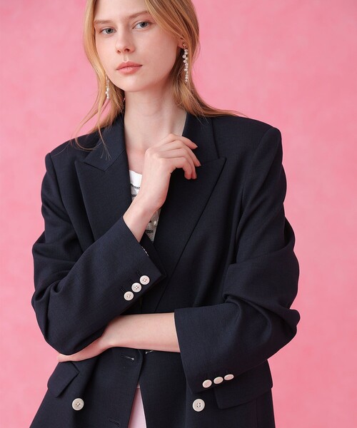 ANAYI(アナイ)の「【セットアップ対応商品】オックスストレッチダブル ジャケット(テーラードジャケット・レディース・ピンク/ベージュ/ダークインディゴブルー/ネイビー・38/36/34)」の9枚目の写真