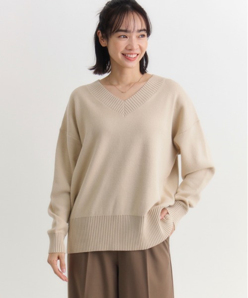 Right-on（ライトオン）の「【HONEYSUCKLE ROSE】コットン混 Vネック セーター (ベーシック / 通気性 / リラックススタイル)（ニット/セーター・レディース・ダークグレー/ベージュ/オレンジ・L/S/M）」の3枚目の写真