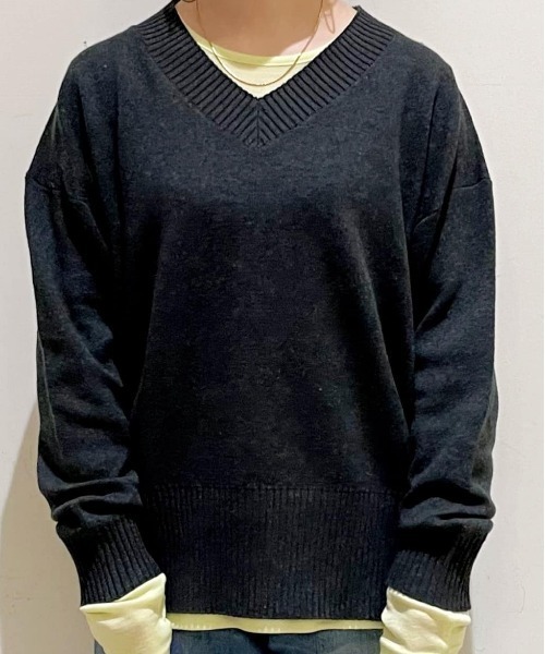 Right-on（ライトオン）の「【HONEYSUCKLE ROSE】コットン混 Vネック セーター (ベーシック / 通気性 / リラックススタイル)（ニット/セーター・レディース・ダークグレー/ベージュ/オレンジ・L/S/M）」の17枚目の写真