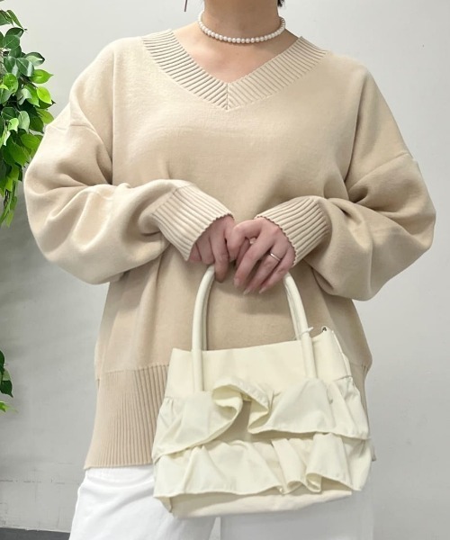 Right-on（ライトオン）の「【HONEYSUCKLE ROSE】コットン混 Vネック セーター (ベーシック / 通気性 / リラックススタイル)（ニット/セーター・レディース・ダークグレー/ベージュ/オレンジ・L/S/M）」の21枚目の写真