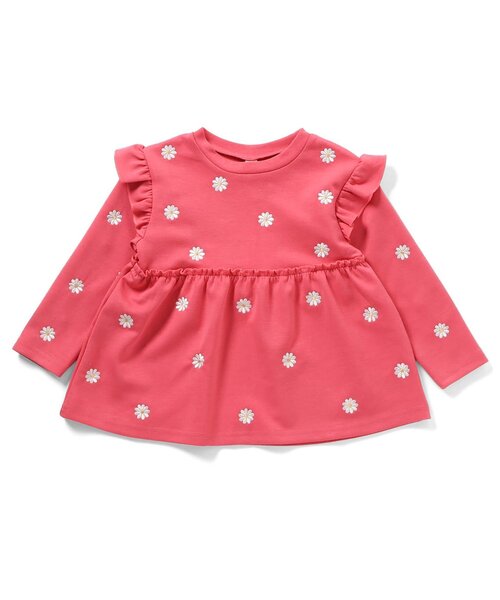 apres les cours（アプレレクール）の「総柄刺繍ペプラムフリルトップス_ジュニア対応（Tシャツ/カットソー・キッズ・クリーム/ミント/ピンク・80/90/100/110/120/130/140）」の3枚目の写真