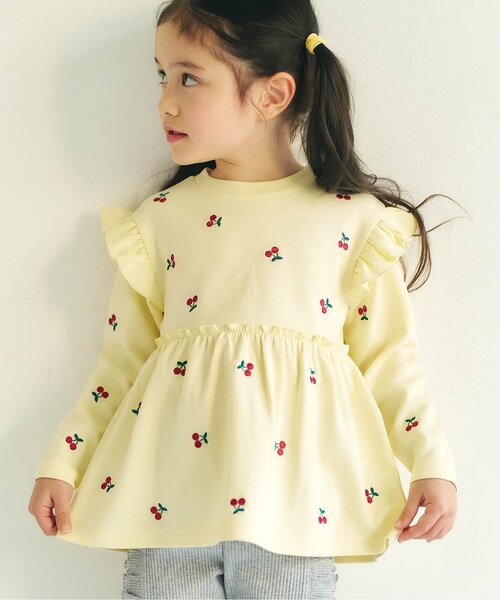 apres les cours（アプレレクール）の「総柄刺繍ペプラムフリルトップス_ジュニア対応（Tシャツ/カットソー・キッズ・クリーム/ミント/ピンク・80/90/100/110/120/130/140）」の2枚目の写真