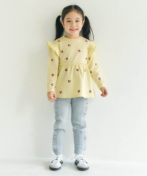 apres les cours（アプレレクール）の「総柄刺繍ペプラムフリルトップス_ジュニア対応（Tシャツ/カットソー・キッズ・クリーム/ミント/ピンク・80/90/100/110/120/130/140）」の5枚目の写真