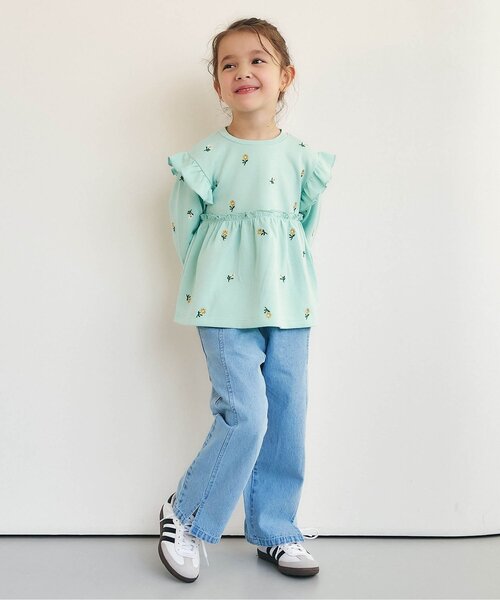 apres les cours（アプレレクール）の「総柄刺繍ペプラムフリルトップス_ジュニア対応（Tシャツ/カットソー・キッズ・クリーム/ミント/ピンク・80/90/100/110/120/130/140）」の9枚目の写真