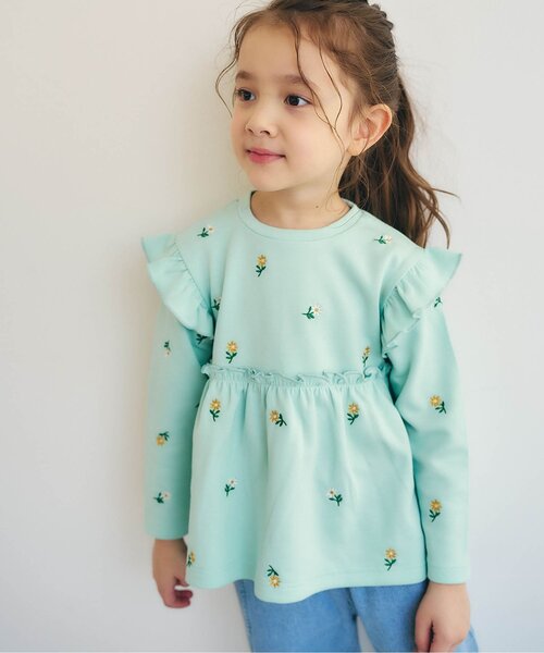 apres les cours（アプレレクール）の「総柄刺繍ペプラムフリルトップス_ジュニア対応（Tシャツ/カットソー・キッズ・クリーム/ミント/ピンク・80/90/100/110/120/130/140）」の12枚目の写真