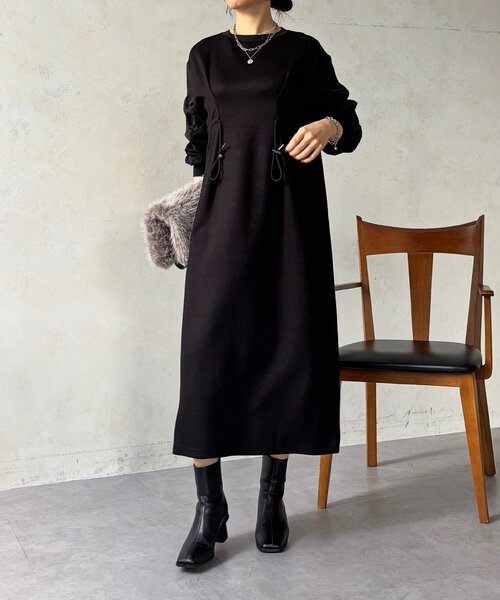 un dix cors（アンディコール）の「ドロストタックワンピース（ワンピース・レディース・ブラック/グレイッシュベージュ/グレー・FREE）」の9枚目の写真