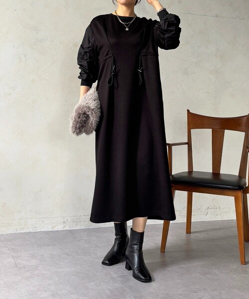 un dix cors（アンディコール）の「ドロストタックワンピース（ワンピース・レディース・ブラック/グレイッシュベージュ/グレー・FREE）」の10枚目の写真