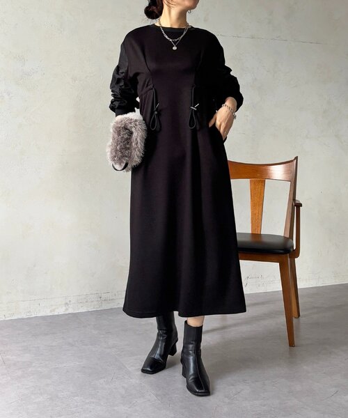 un dix cors（アンディコール）の「ドロストタックワンピース（ワンピース・レディース・ブラック/グレイッシュベージュ/グレー・FREE）」の11枚目の写真