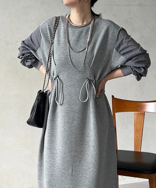 un dix cors（アンディコール）の「ドロストタックワンピース（ワンピース・レディース・ブラック/グレイッシュベージュ/グレー・FREE）」の15枚目の写真