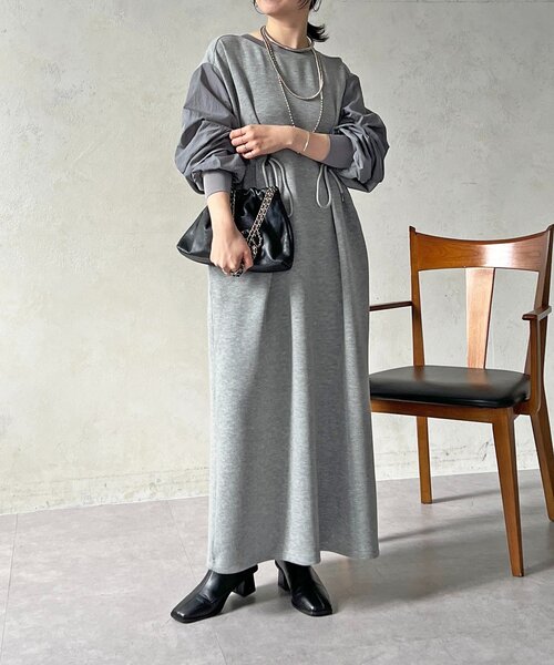 un dix cors（アンディコール）の「ドロストタックワンピース（ワンピース・レディース・ブラック/グレイッシュベージュ/グレー・FREE）」の16枚目の写真