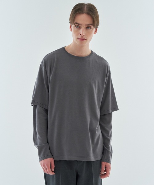 ESTNATION(エストネーション)の「ESTNATION / ウルトラファインウール ニットTシャツ(Tシャツ/カットソー・メンズ・ベージュ/チャコールグレー/ブラウン・LARGE/MEDIUM)」の4枚目の写真