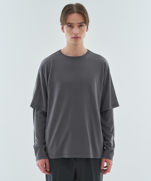 ESTNATION(エストネーション)の「ESTNATION / ウルトラファインウール ニットTシャツ(Tシャツ/カットソー・メンズ・ベージュ/チャコールグレー/ブラウン・LARGE/MEDIUM)」の5枚目の写真