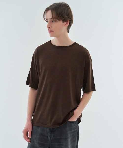 ESTNATION(エストネーション)の「ESTNATION / ウルトラファインウール ニットTシャツ(Tシャツ/カットソー・メンズ・ベージュ/チャコールグレー/ブラウン・LARGE/MEDIUM)」の6枚目の写真