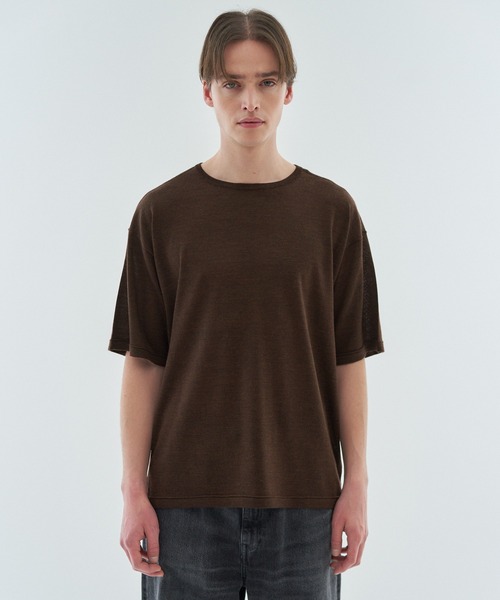 ESTNATION(エストネーション)の「ESTNATION / ウルトラファインウール ニットTシャツ(Tシャツ/カットソー・メンズ・ベージュ/チャコールグレー/ブラウン・LARGE/MEDIUM)」の7枚目の写真