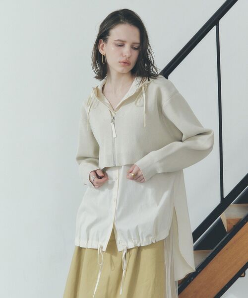 Editt by YECCA VECCA（エディットバイイェッカヴェッカ）の「ZIPニットレイヤードフーディーシャツ（シャツ/ブラウス・レディース・ネイビー/ブラック/ライトベージュ・FREE）」の13枚目の写真