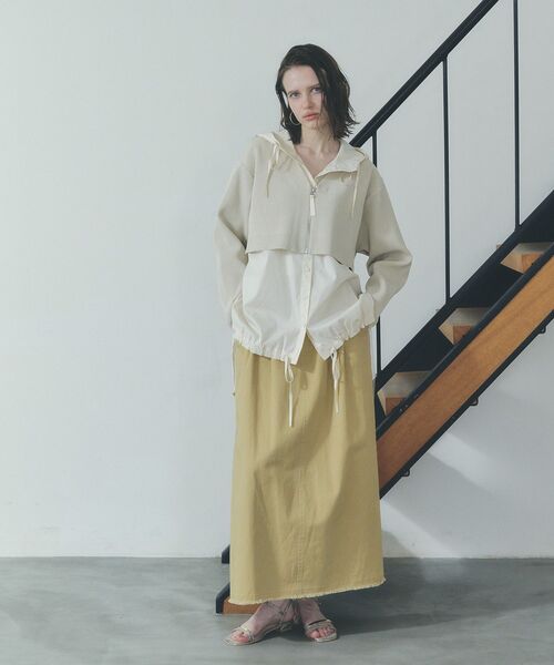 Editt by YECCA VECCA（エディットバイイェッカヴェッカ）の「ZIPニットレイヤードフーディーシャツ（シャツ/ブラウス・レディース・ネイビー/ブラック/ライトベージュ・FREE）」の18枚目の写真