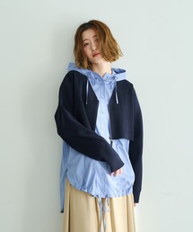 ZIPニットレイヤードフーディーシャツ