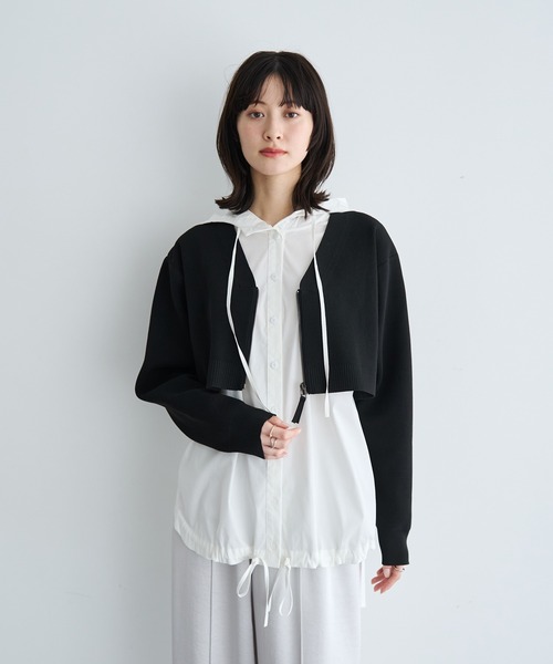 Editt by YECCA VECCA（エディットバイイェッカヴェッカ）の「ZIPニットレイヤードフーディーシャツ（シャツ/ブラウス・レディース・ネイビー/ブラック/ライトベージュ・FREE）」の2枚目の写真