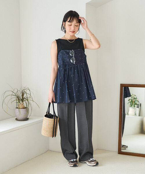 FREAK'S STORE（フリークスストア）の「インド ラメドット刺繍 バックオープンキャミソール＜セットアップ対応＞（キャミソール・レディース・オフホワイト/ブラック/ブラウン/ネイビー・ﾌﾘ-）」の5枚目の写真