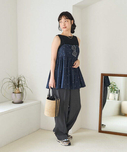 FREAK'S STORE（フリークスストア）の「インド ラメドット刺繍 バックオープンキャミソール＜セットアップ対応＞（キャミソール・レディース・オフホワイト/ブラック/ブラウン/ネイビー・ﾌﾘ-）」の7枚目の写真