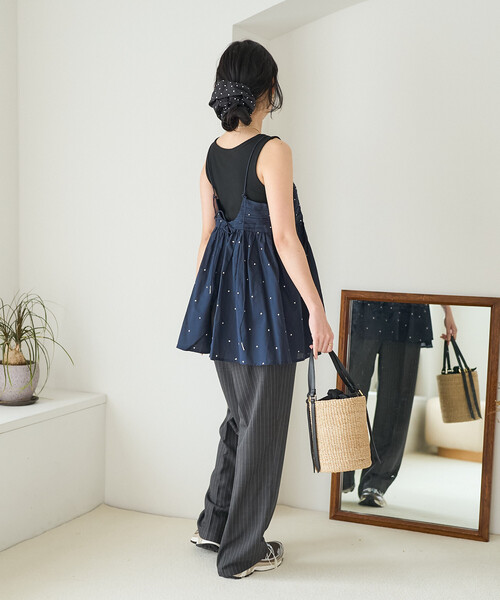 FREAK'S STORE（フリークスストア）の「インド ラメドット刺繍 バックオープンキャミソール＜セットアップ対応＞（キャミソール・レディース・オフホワイト/ブラック/ブラウン/ネイビー・ﾌﾘ-）」の8枚目の写真