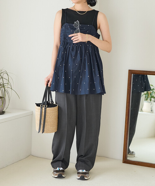 FREAK'S STORE（フリークスストア）の「インド ラメドット刺繍 バックオープンキャミソール＜セットアップ対応＞（キャミソール・レディース・オフホワイト/ブラック/ブラウン/ネイビー・ﾌﾘ-）」の10枚目の写真